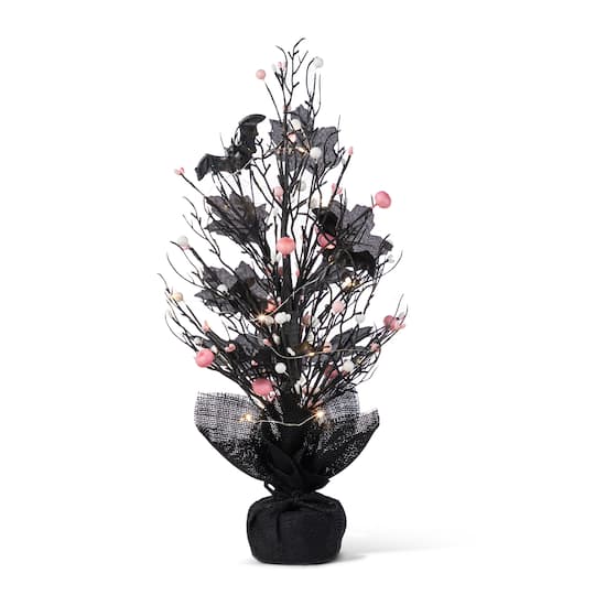Glitzhome® 20"H Lighted Black and Pink Halloween Berries Table Tree